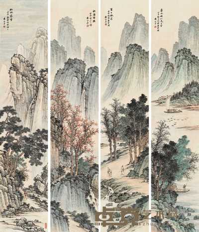 袁松年 1942年作 四季山水（四幅） 立轴 102.5×21.2cm×4